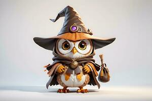 Fantasy Owl Wizard 3D in White Background Ai Genereative photo