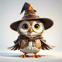 Fantasy Owl Wizard 3D in White Background Ai Generative photo