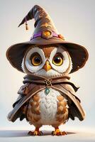 Fantasy Owl Wizard 3D in White Background Ai Generative photo