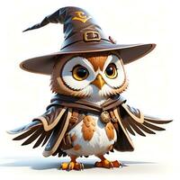 Fantasy Owl Wizard 3D in White Background Ai Generative photo