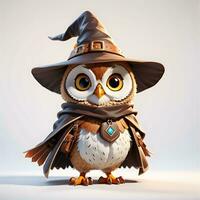 Fantasy Owl Wizard 3D in White Background Ai Generative photo