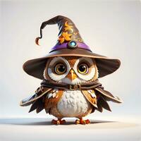 Fantasy Owl Wizard 3D in White Background Ai Generative photo