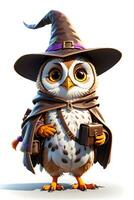 Fantasy Owl Wizard 3D in White Background Ai Generative photo