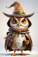 Fantasy Owl Wizard 3D in White Background Ai Generative photo