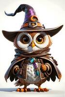 Fantasy Owl Wizard 3D in White Background Ai Generative photo