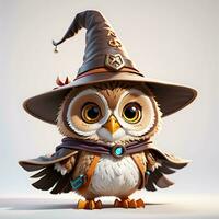 Fantasy Owl Wizard 3D in White Background Ai Generative photo