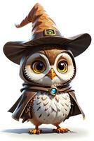 Fantasy Owl Wizard 3D in White Background Ai Generative photo