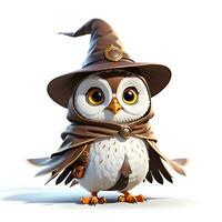 Fantasy Owl Wizard 3D in White Background Ai Genereative photo