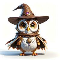 Fantasy Owl Wizard 3D in White Background Ai Generative photo