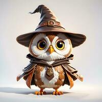 Fantasy Owl Wizard 3D in White Background Ai Genereative photo