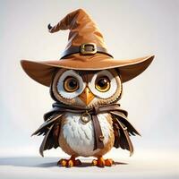 Fantasy Owl Wizard 3D in White Background Ai Genereative photo