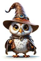 Fantasy Owl Wizard 3D in White Background Ai Generative photo