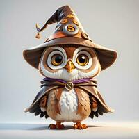 Fantasy Owl Wizard 3D in White Background Ai Genereative photo