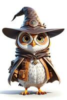 Fantasy Owl Wizard 3D in White Background Ai Generative photo