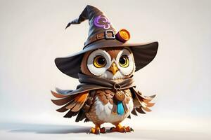 Fantasy Owl Wizard 3D in White Background Ai Generative photo