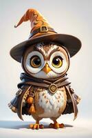 Fantasy Owl Wizard 3D in White Background Ai Genereative photo