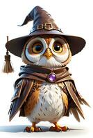 Fantasy Owl Wizard 3D in White Background Ai Generative photo