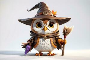 Fantasy Owl Wizard 3D in White Background Ai Generative photo