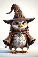 Fantasy Owl Wizard 3D in White Background Ai Genereative photo