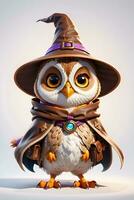 Fantasy Owl Wizard 3D in White Background Ai Genereative photo