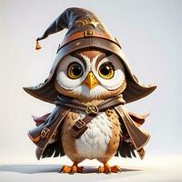 Fantasy Owl Wizard 3D in White Background Ai Generative photo
