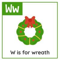 Learning English alphabet for kids. Letter W. Christmas cards. Worksheet for kids. vector