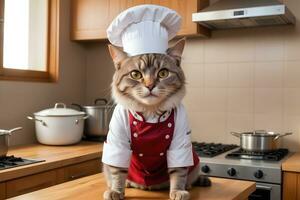 Portrait Cat Chef in the Kitchen Ai Generative photo