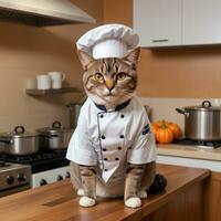 Portrait Cat Chef in the Kitchen Ai Generative photo