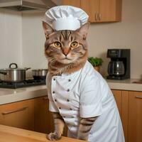 Portrait Cat Chef in the Kitchen Ai Generative photo