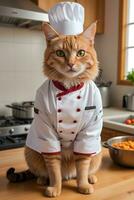 Portrait Cat Chef in the Kitchen Ai Generative photo