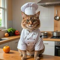 Portrait Cat Chef in the Kitchen Ai Generative photo