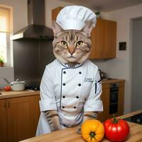 Portrait Cat Chef in the Kitchen Ai Generative photo