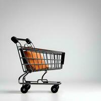 Shopping cart on a white background. 3d render illustration Ai Generative photo