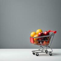 Shopping cart on a white background. 3d render illustration Ai Generative photo