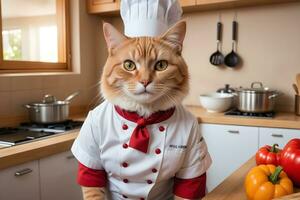 retrato gato cocinero en el cocina ai generativo foto