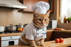 Portrait Cat Chef in the Kitchen Ai Generative photo