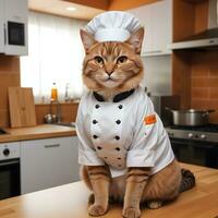 Portrait Cat Chef in the Kitchen Ai Generative photo