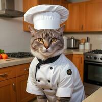 Portrait Cat Chef in the Kitchen Ai Generative photo