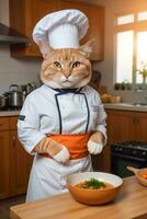 Portrait Cat Chef in the Kitchen Ai Generative photo