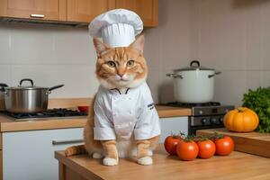 retrato gato cocinero en el cocina ai generativo foto