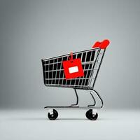 Shopping cart on a white background. 3d render illustration Ai Generative photo