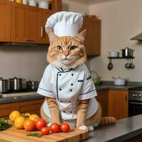 retrato gato cocinero en el cocina ai generativo foto