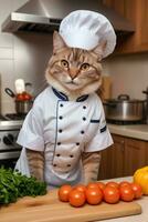 Portrait Cat Chef in the Kitchen Ai Generative photo