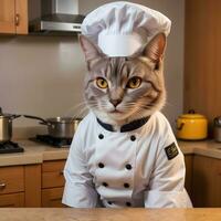 Portrait Cat Chef in the Kitchen Ai Generative photo