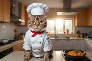 Portrait Cat Chef in the Kitchen Ai Generative photo