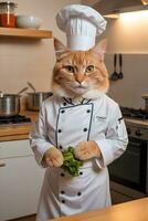 Portrait Cat Chef in the Kitchen Ai Generative photo