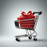 Shopping cart on a white background. 3d render illustration Ai Generative photo