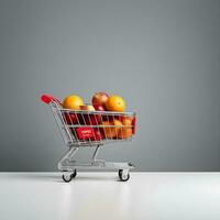 Shopping cart on a white background. 3d render illustration Ai Generative photo