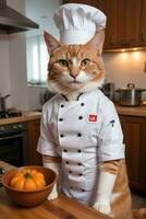 Portrait Cat Chef in the Kitchen Ai Generative photo