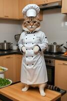 Portrait Cat Chef in the Kitchen Ai Generative photo